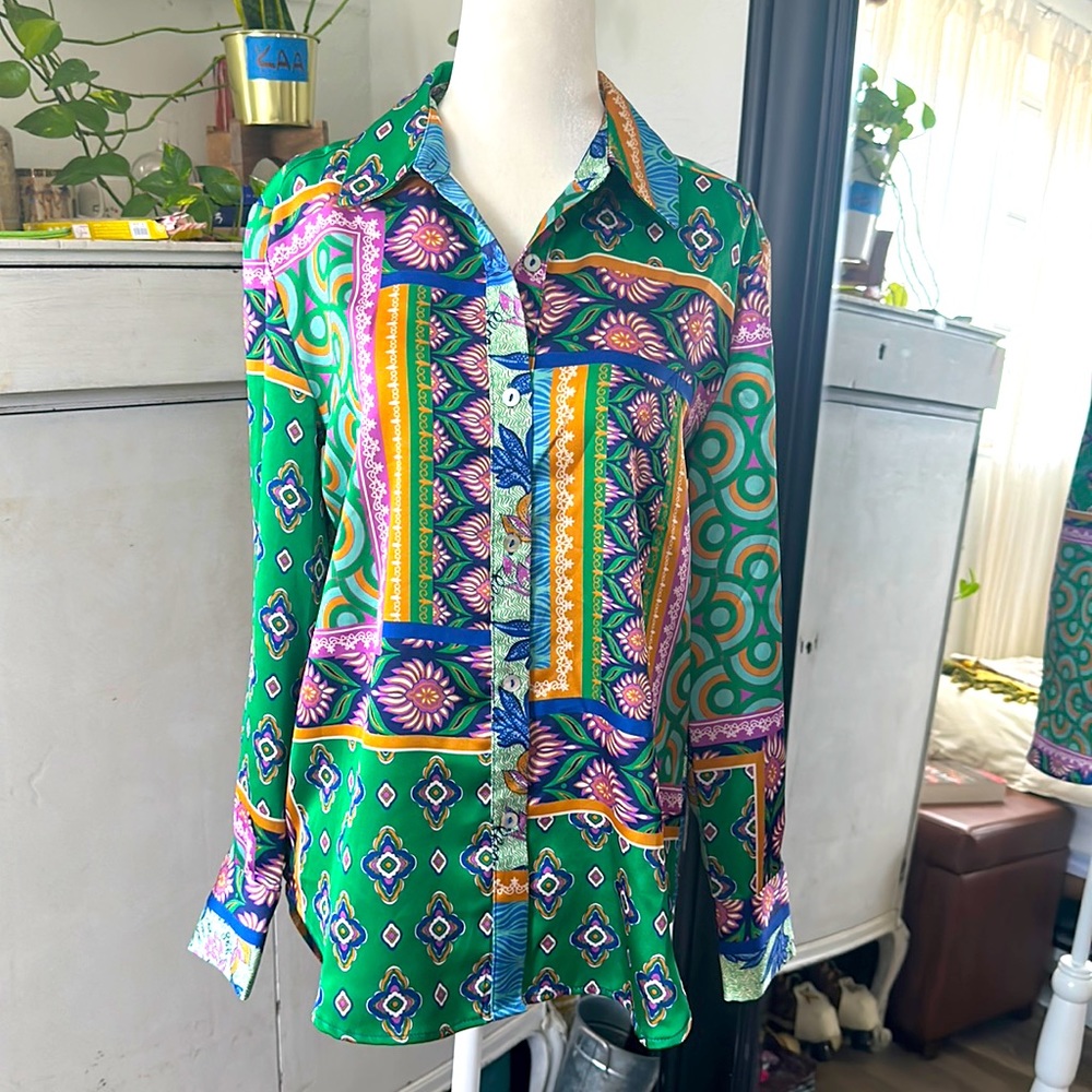 Rachel Zoe Satin Print Blouse